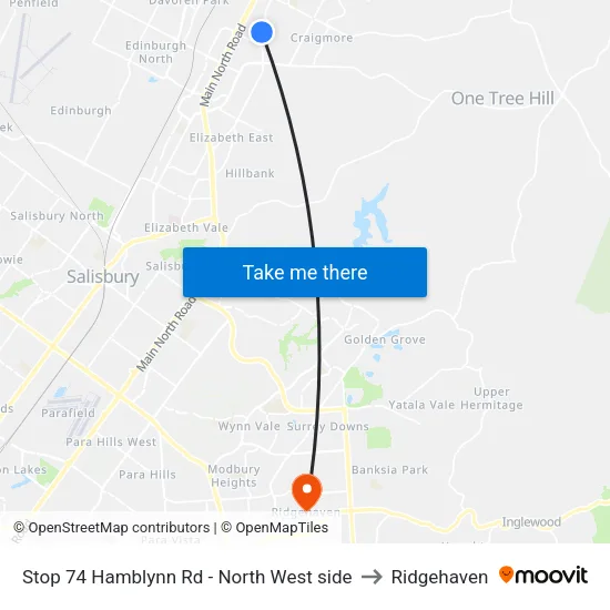 Stop 74 Hamblynn Rd - North West side to Ridgehaven map