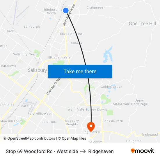 Stop 69 Woodford Rd - West side to Ridgehaven map