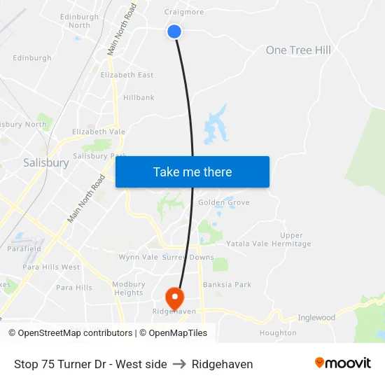 Stop 75 Turner Dr - West side to Ridgehaven map