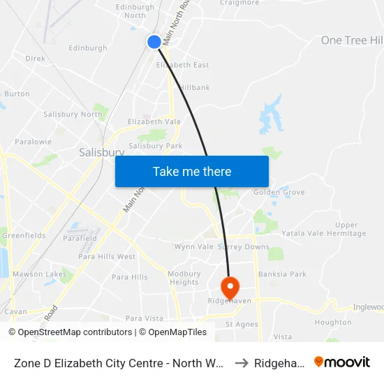 Zone D Elizabeth City Centre - North West side to Ridgehaven map
