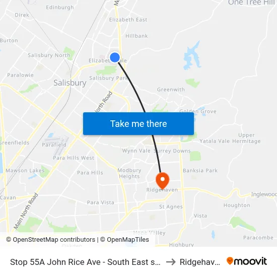 Stop 55A John Rice Ave - South East side to Ridgehaven map