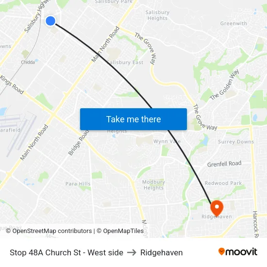 Stop 48A Church St - West side to Ridgehaven map