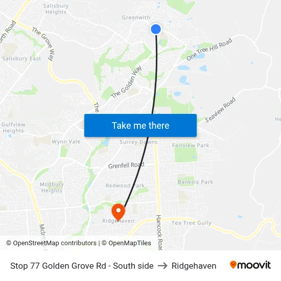 Stop 77 Golden Grove Rd - South side to Ridgehaven map