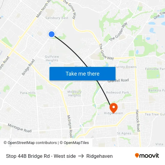 Stop 44B Bridge Rd - West side to Ridgehaven map