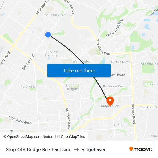 Stop 44A Bridge Rd - East side to Ridgehaven map