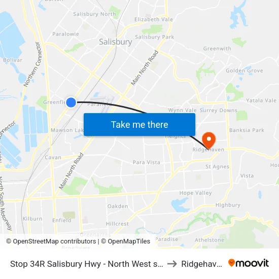 Stop 34R Salisbury Hwy - North West side to Ridgehaven map