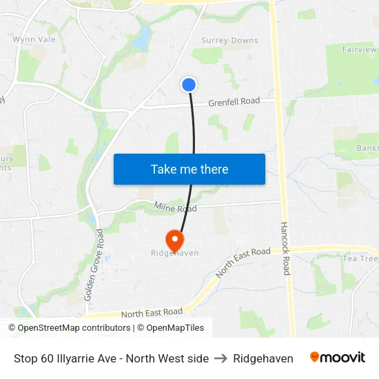 Stop 60 Illyarrie Ave - North West side to Ridgehaven map