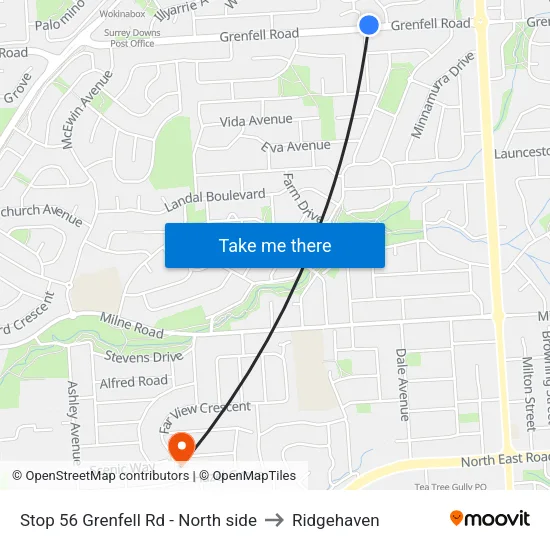 Stop 56 Grenfell Rd - North side to Ridgehaven map