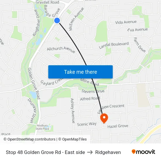 Stop 48 Golden Grove Rd - East side to Ridgehaven map