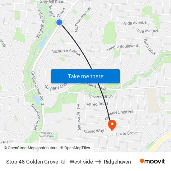 Stop 48 Golden Grove Rd - West side to Ridgehaven map