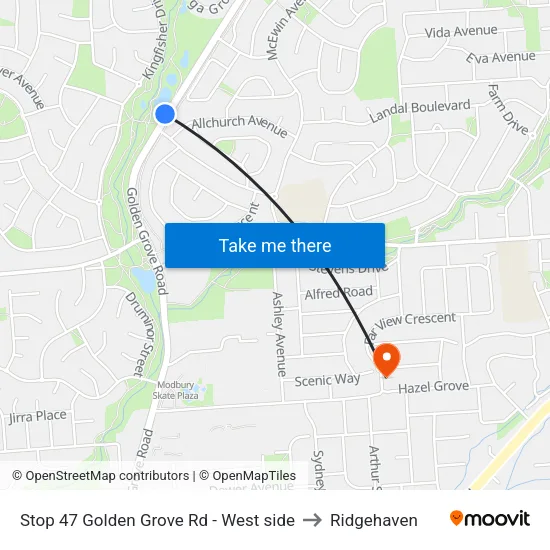 Stop 47 Golden Grove Rd - West side to Ridgehaven map