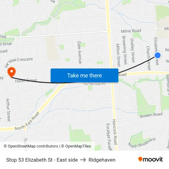 Stop 53 Elizabeth St - East side to Ridgehaven map