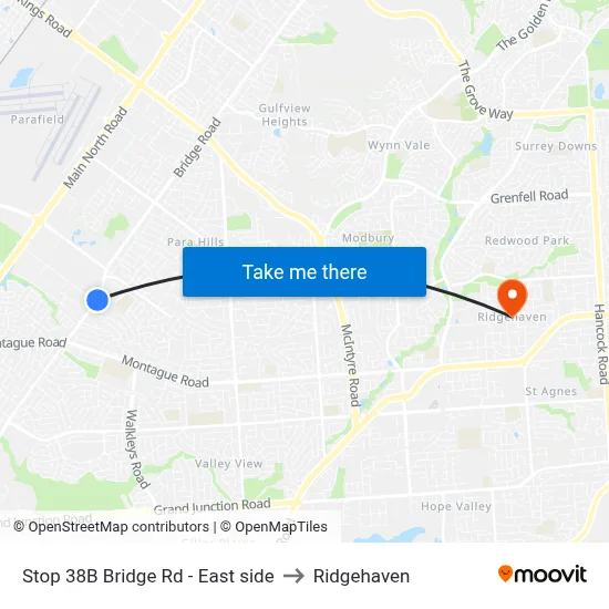 Stop 38B Bridge Rd - East side to Ridgehaven map