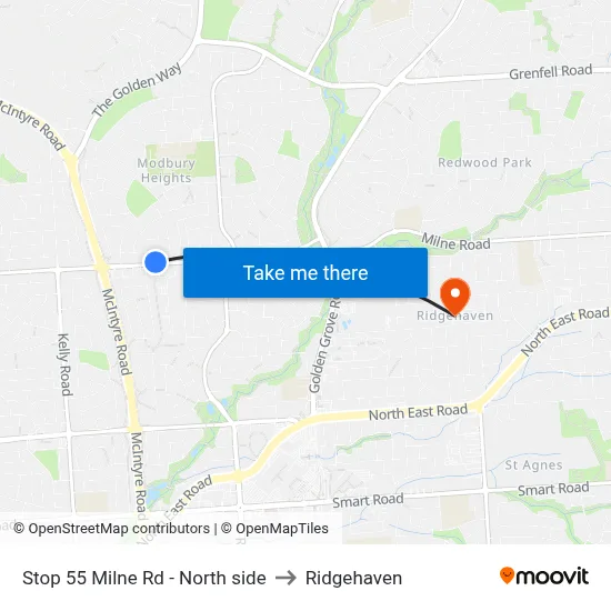 Stop 55 Milne Rd - North side to Ridgehaven map
