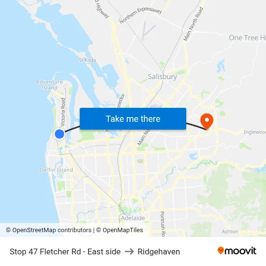 Stop 47 Fletcher Rd - East side to Ridgehaven map