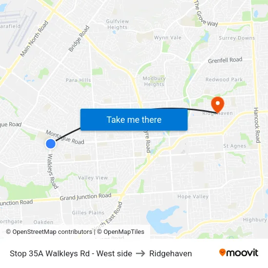 Stop 35A Walkleys Rd - West side to Ridgehaven map