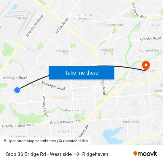 Stop 36 Bridge Rd - West side to Ridgehaven map
