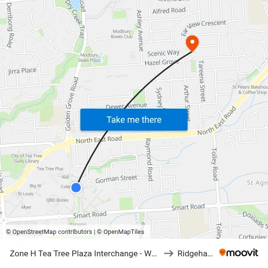 Zone H Tea Tree Plaza Interchange - West side to Ridgehaven map