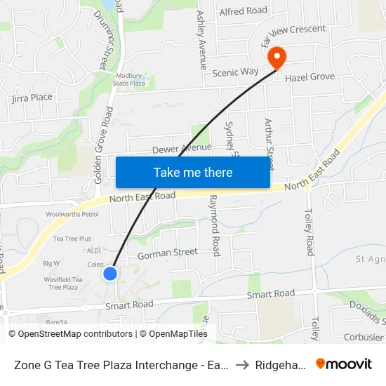 Zone G Tea Tree Plaza Interchange - East side to Ridgehaven map
