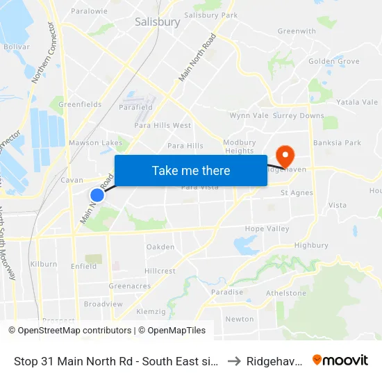 Stop 31 Main North Rd - South East side to Ridgehaven map