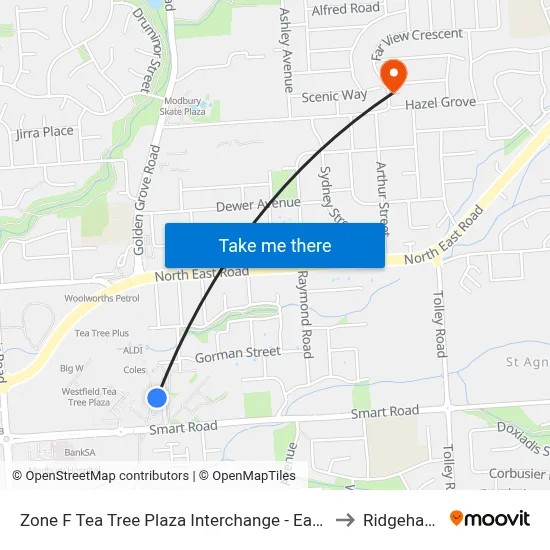 Zone F Tea Tree Plaza Interchange - East side to Ridgehaven map