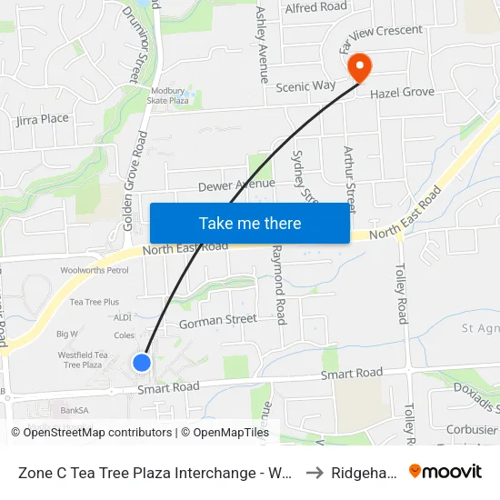 Zone C Tea Tree Plaza Interchange - West side to Ridgehaven map
