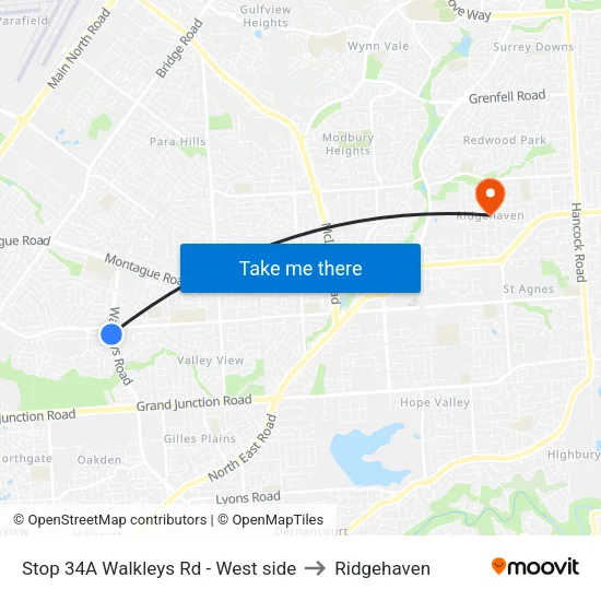 Stop 34A Walkleys Rd - West side to Ridgehaven map