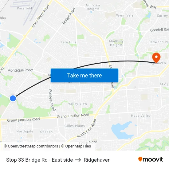 Stop 33 Bridge Rd - East side to Ridgehaven map