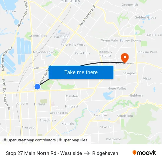 Stop 27 Main North Rd - West side to Ridgehaven map