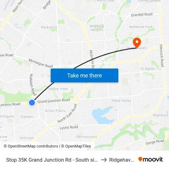Stop 35K Grand Junction Rd - South side to Ridgehaven map