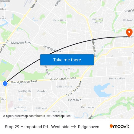 Stop 29 Hampstead Rd - West side to Ridgehaven map