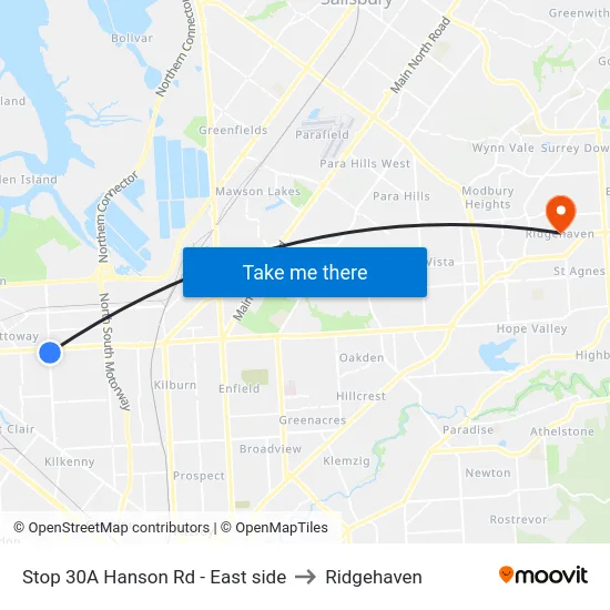 Stop 30A Hanson Rd - East side to Ridgehaven map