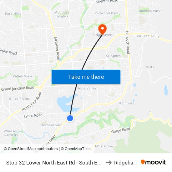 Stop 32 Lower North East Rd - South East side to Ridgehaven map