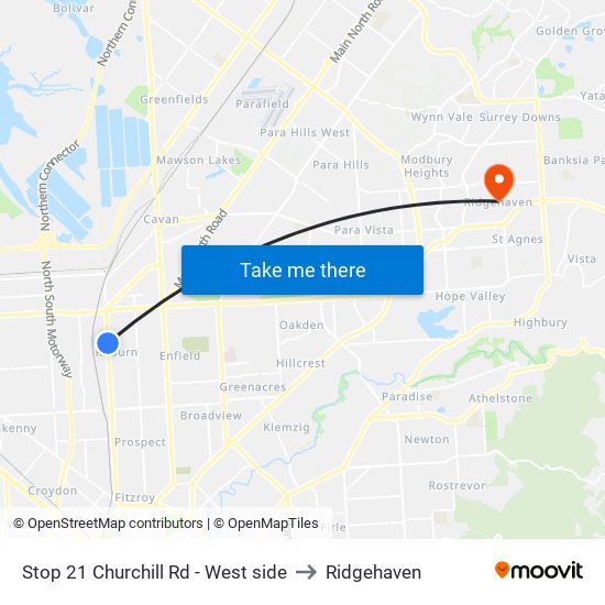 Stop 21 Churchill Rd - West side to Ridgehaven map