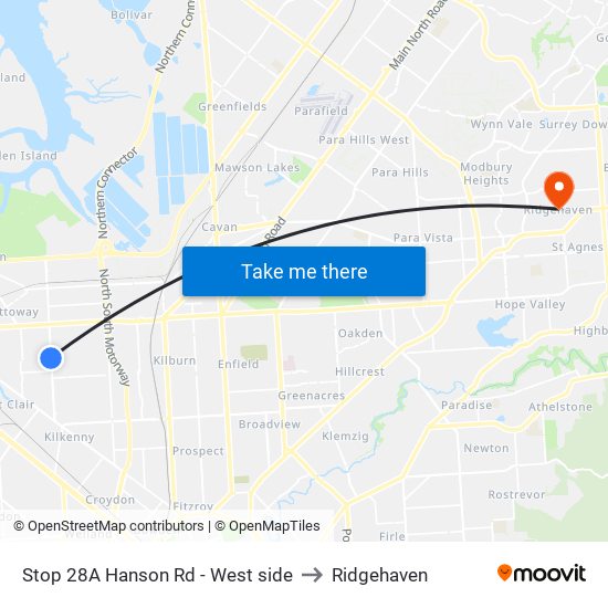 Stop 28A Hanson Rd - West side to Ridgehaven map