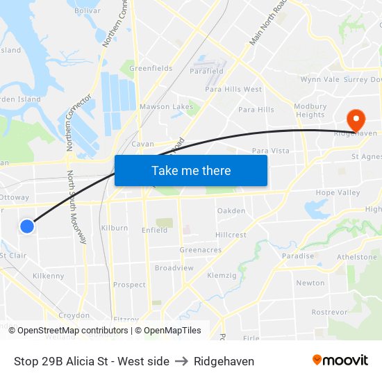 Stop 29B Alicia St - West side to Ridgehaven map