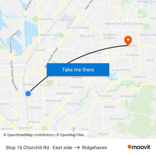 Stop 16 Churchill Rd - East side to Ridgehaven map