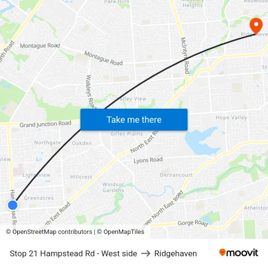 Stop 21 Hampstead Rd - West side to Ridgehaven map