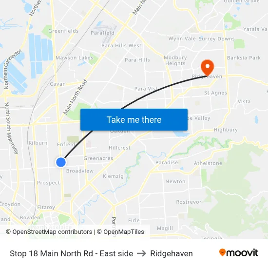 Stop 18 Main North Rd - East side to Ridgehaven map