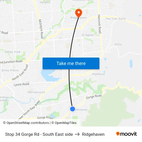 Stop 34 Gorge Rd - South East side to Ridgehaven map
