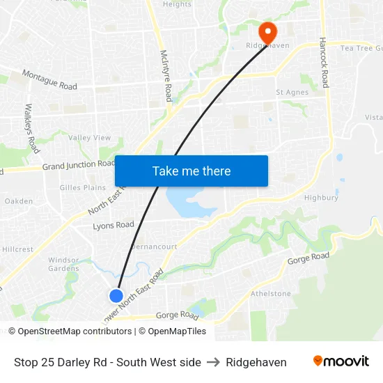 Stop 25 Darley Rd - South West side to Ridgehaven map