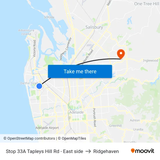 Stop 33A Tapleys Hill Rd - East side to Ridgehaven map