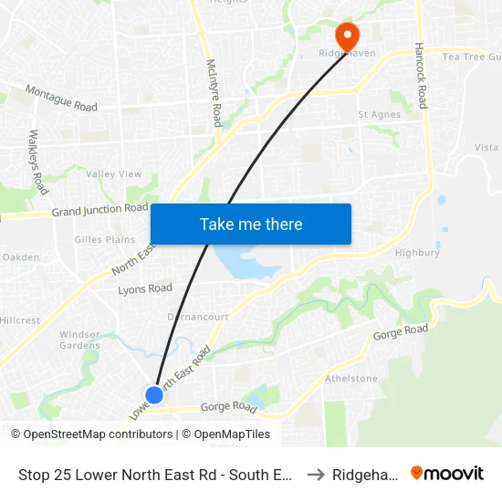 Stop 25 Lower North East Rd - South East side to Ridgehaven map
