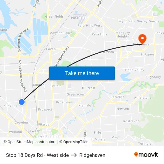Stop 18 Days Rd - West side to Ridgehaven map