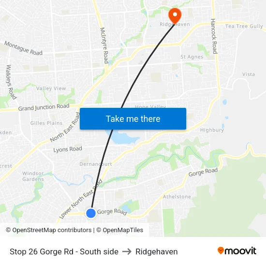 Stop 26 Gorge Rd - South side to Ridgehaven map