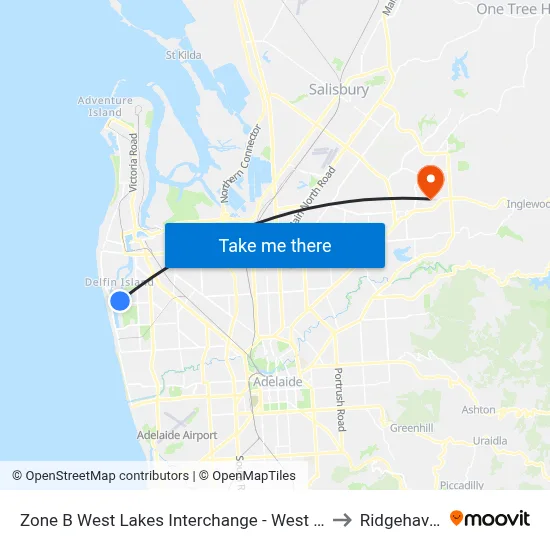 Zone B West Lakes Interchange - West side to Ridgehaven map