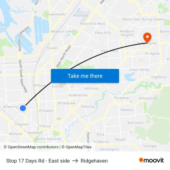 Stop 17 Days Rd - East side to Ridgehaven map