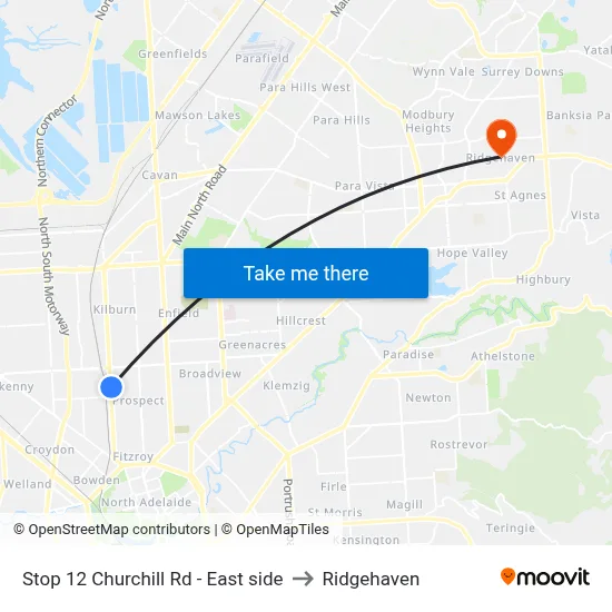 Stop 12 Churchill Rd - East side to Ridgehaven map