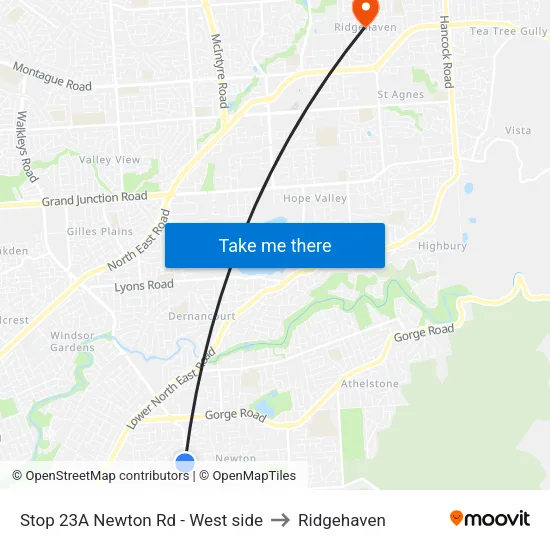 Stop 23A Newton Rd - West side to Ridgehaven map