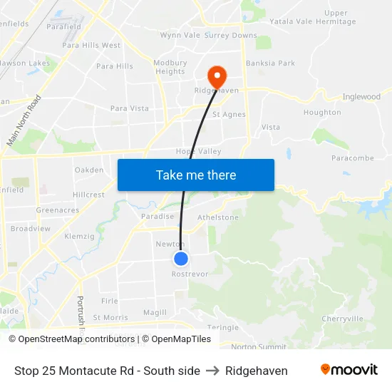 Stop 25 Montacute Rd - South side to Ridgehaven map